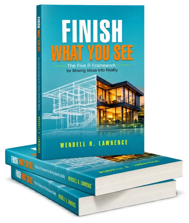 Finish What You See by Wendell H. Lawrence — 3D stack of three book copies